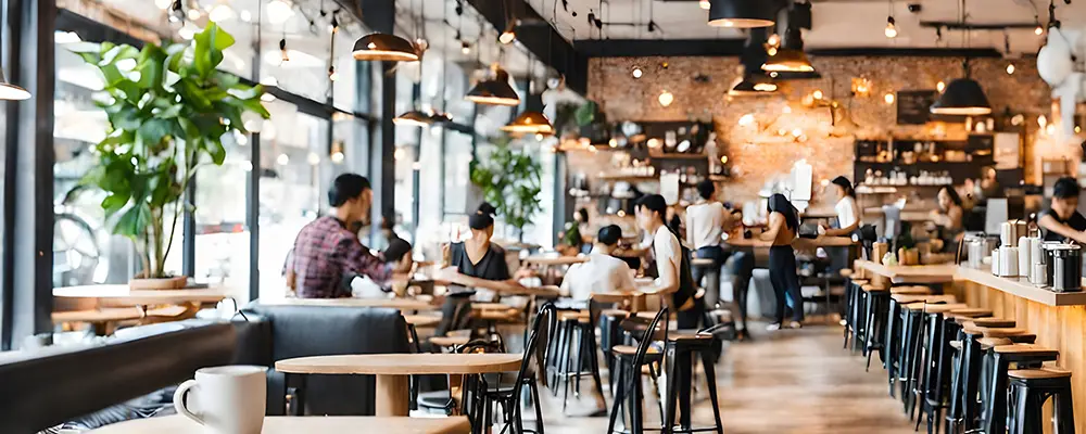 賑わうカフェ店内の画像