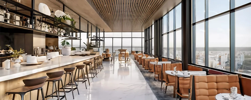 眺望の良いレストランの店内